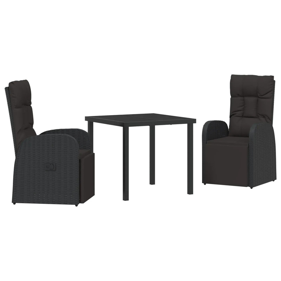 vidaXL Garten Essgruppe 3-teilig aus Poly Rattan und Stahl in Schwarz mit Glasplatte und Kissen - Bild 2