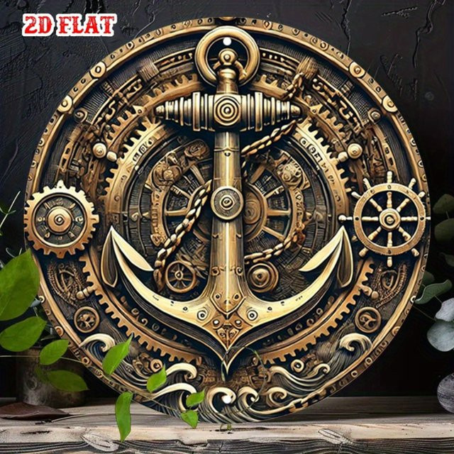 CIFBUY Vintage Steampunk Anker Wandkunst aus Metall, Rund, Blau-Bronze, Durchmesser: 20 cm - Bild 1