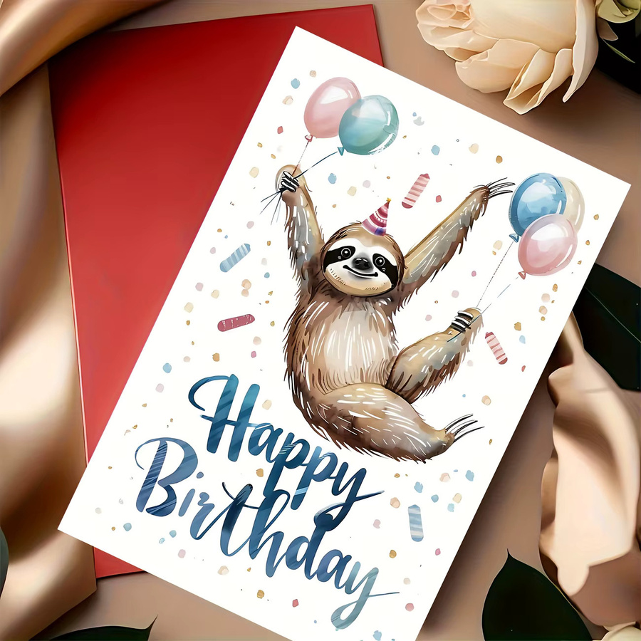 Geburtstagskarte mit Faultier-Design und Umschlag in Beige und Multicolour aus Papier - Bild 3