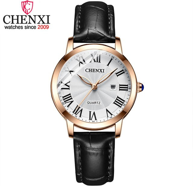 CHENXI Armbanduhr, Quarz, Leder, Roségold, Damen, Datum - Bild 1