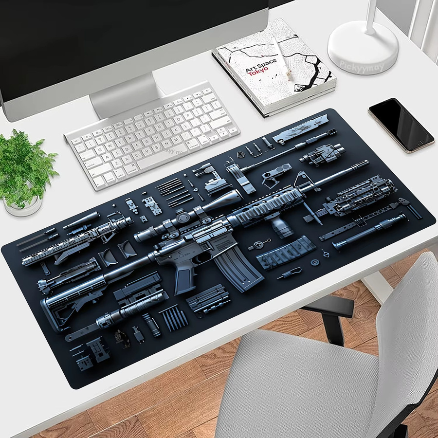 XGZ Mauspad mit Waffenteilen-Design in Schwarz, B/T: 90 x 40 cm, rutschfeste Gaming-Schreibtischunterlage für FPS-Shooter und Büro - Bild 2