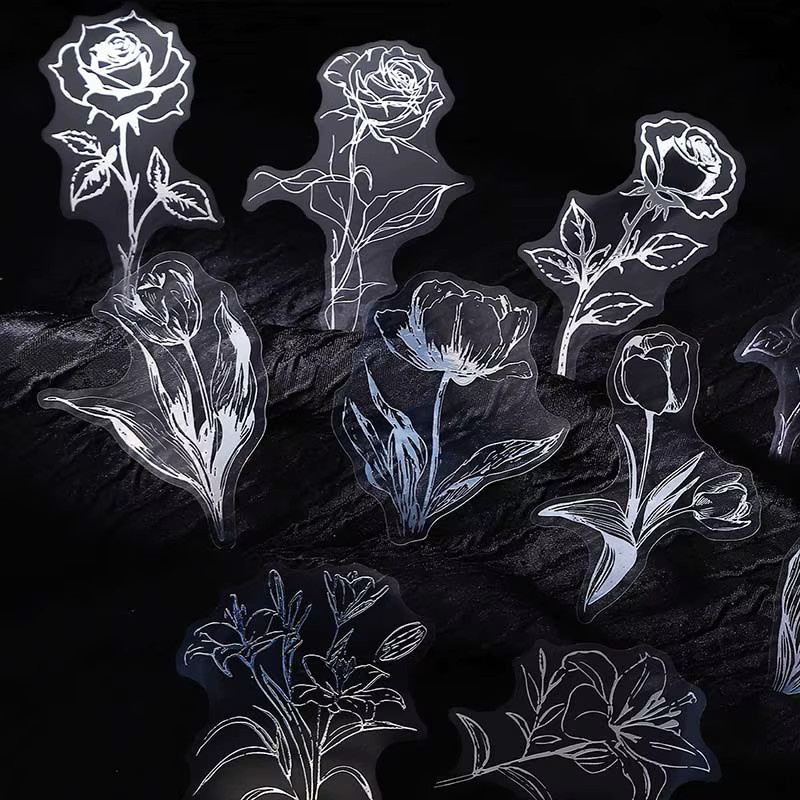 Silberfolien-Aufkleber-Set mit anmutiger Blumenserie in 6 Designs für deine Hintergrunddekoration - Bild 2
