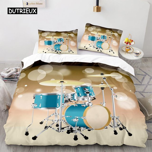 Bettbezug-Set Binchi Outdoor Product mit Schlagzeug und Blitzmuster für Kinder und Teenager, 3-teilig, Mehrfarbig, B/H: 150 x 200 cm - Bild 1