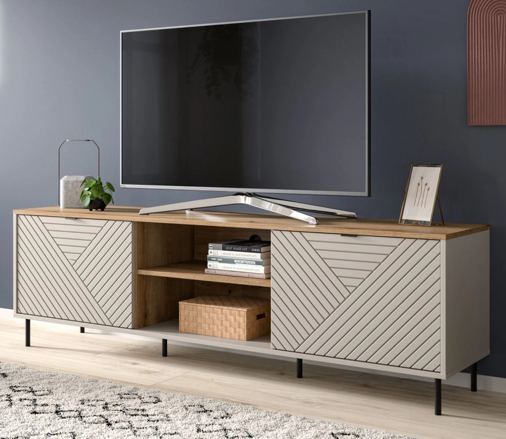 TV-Lowboard Bente in Kaschmir und Eiche, modernes Design mit geometrischen Elementen, B/T/H: 184 x 40 x 55 cm - Bild 1