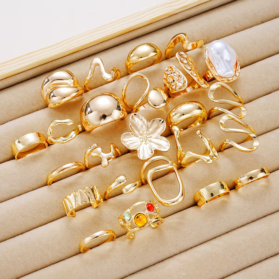 Ringset Retro-Blumen, Perle, Gold, Damen - Bild 2
