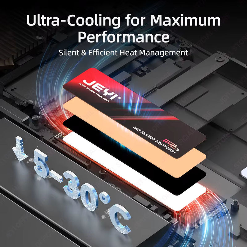 JEYI M.2 2280 SSD Graphen-Kupfer-Kühlkörper in Schwarz mit 0,5 mm ultradünnem Wärmeleitpad für NVMe und SATA SSDs - Bild 3