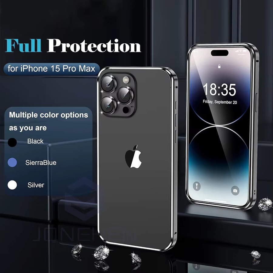 JONEHEN Slim Bumper Schutzhülle aus Aluminium Metallrahmen in Titanium für iPhone 12 13 14 15 16 17 Pro Max Plus - Bild 2