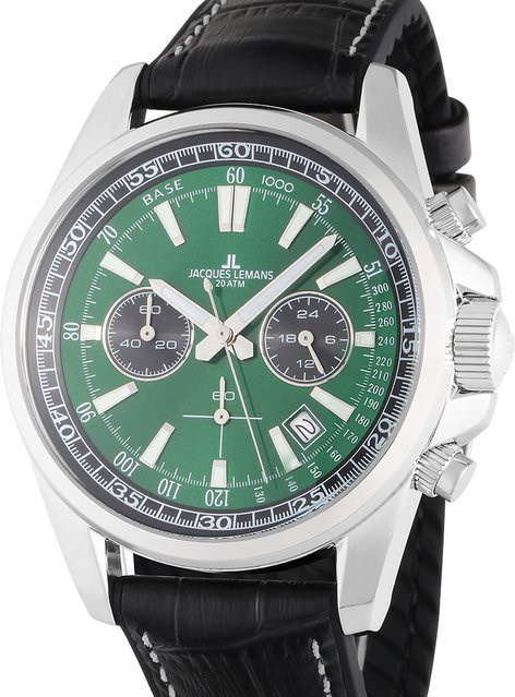 Jacques Lemans Chronograph, Edelstahl, Quarz, 44 mm, Herren, Grün - Bild 1