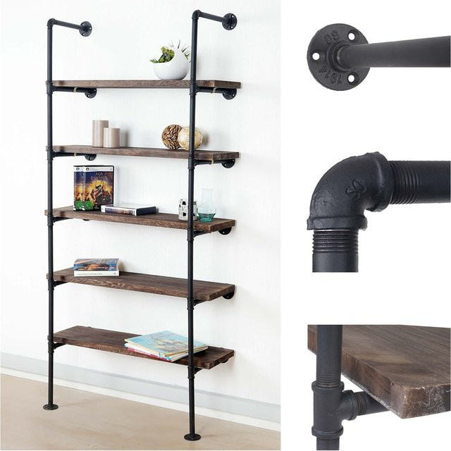 MCW Standregal MCW-C45 in Braun im Industriedesign aus Holz und Metall, H x B x T: 165 x 80 x 28 cm - Bild 1