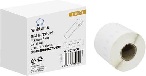 Renkforce Universal Etiketten Rolle Weiß, 110 Stück, B: 190 mm, H: 54 mm, kompatibel mit DYMO 99019, permanent haftend aus Papier - Bild 1