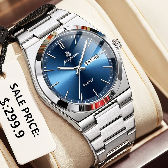 Paazomu Armbanduhr Quarz, Edelstahl, Blau, Herren - Bild 1