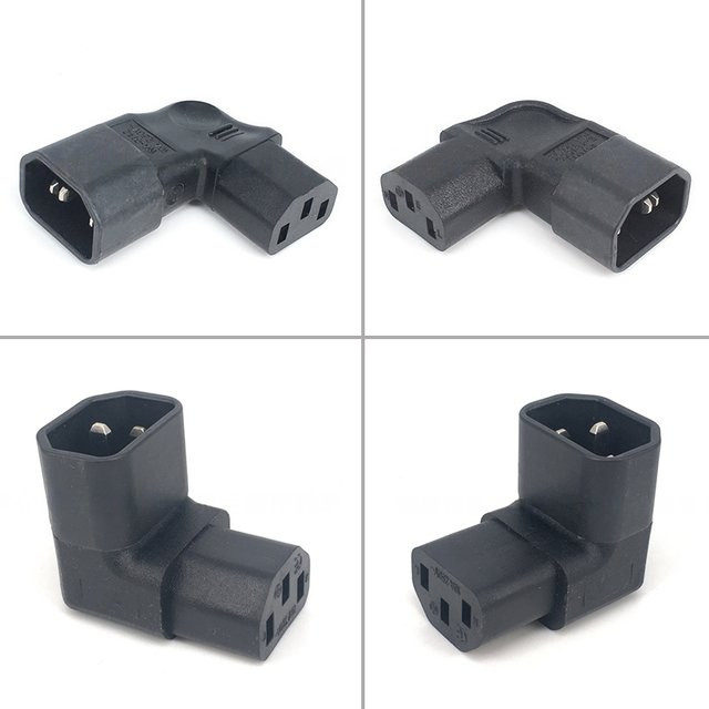 JCD AC-Adapter IEC 320 C14 auf C13, 3-poliger Stecker auf Buchse mit 90-Grad-Winkel, Schwarz - Bild 1