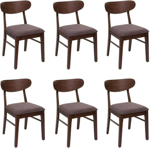 6er-Set Esszimmerstühle MCW M59 aus Massivholz mit Stoffbezug in Beige und dunklem Gestell - Bild 1