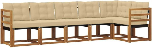 vidaXL Outdoor-Sofagarnitur 6-teilig aus Akazienholz mit Textilene und Kissen in Natur-Beige - Bild 1