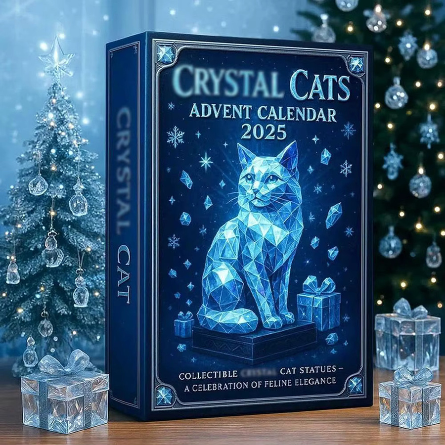 2D-Acryl-Countdown-Kalender mit süßer Katze für Weihnachten 2025, Kristall-Adventskalender mit Timer in Blau - Bild 2