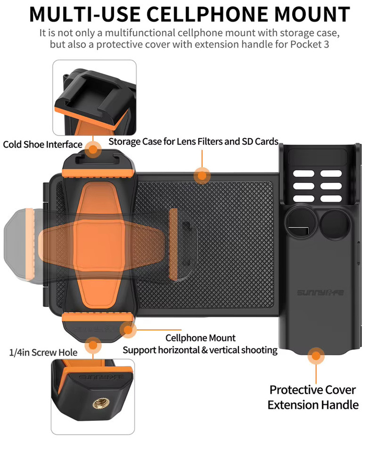 DJI Osmo Pocket 3 Telefon-Erweiterungshalterung und Handgriff-Adapter in Schwarz für DJI Pocket 3 und Pocket 4 - Bild 2