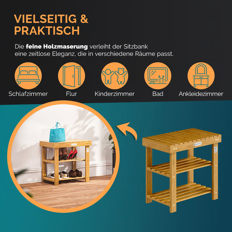 CASARIA Schuhregal 2in1 aus Akazienholz in Braun, B/T/H: 50 x 33 x 46 cm - Bild 3