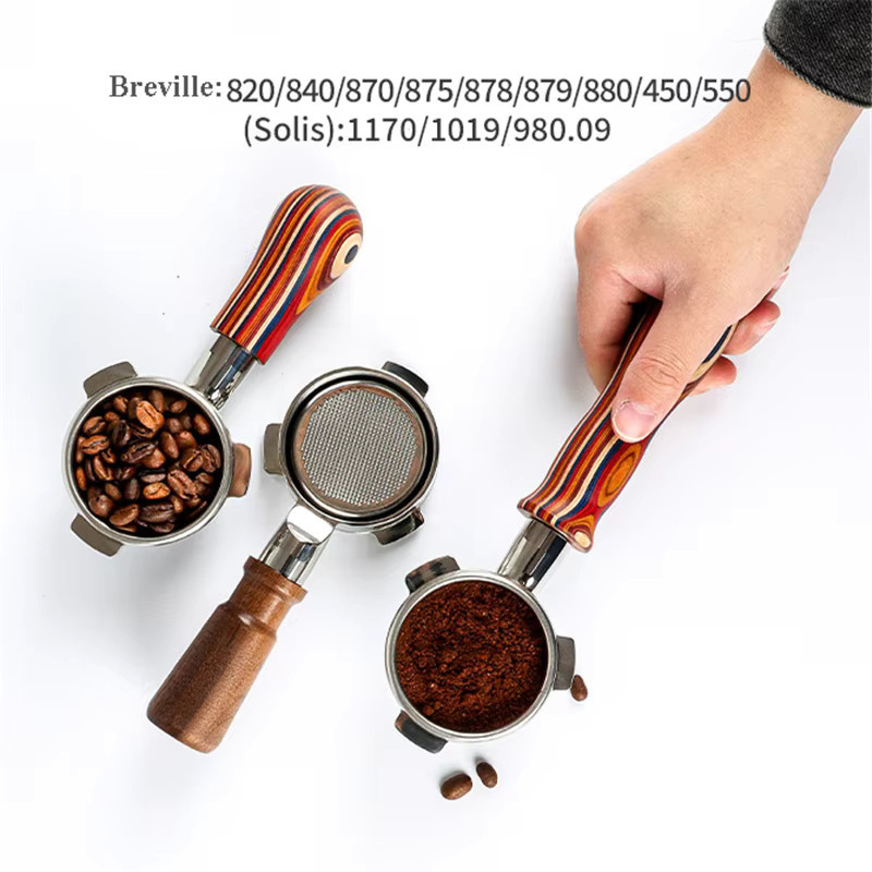 YUAN-ECT Nackter Siebträger ohne Boden mit Korb aus Edelstahl für Breville 870/875/878 und Solis 1170/1019, 54 mm, Silber/Weiß - Bild 2