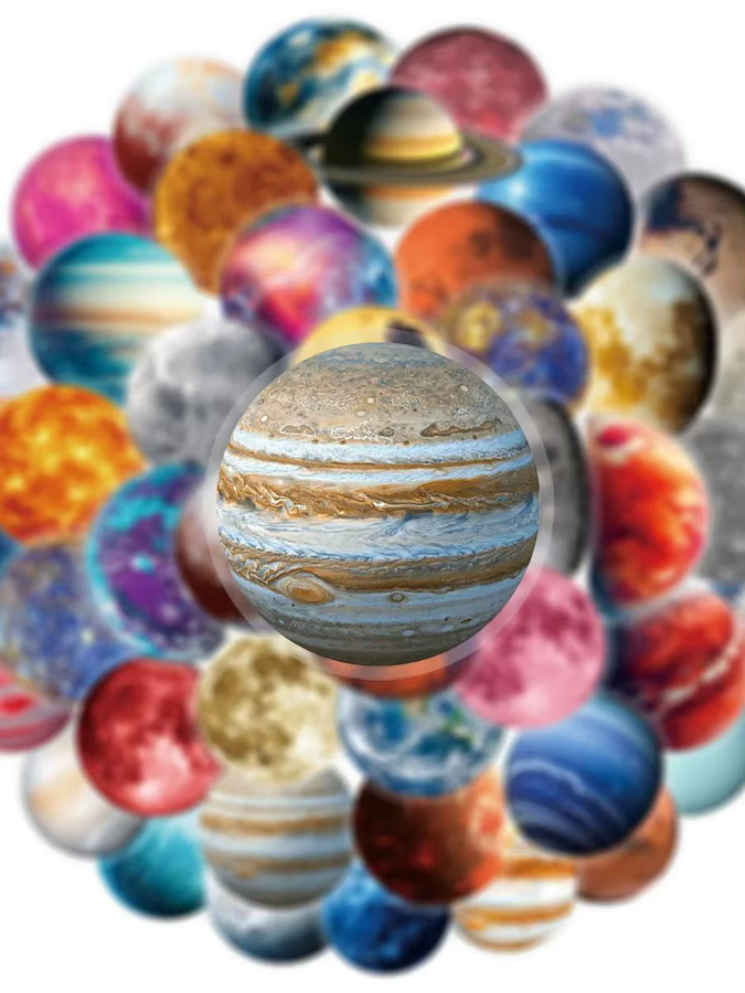 50 Stück Transparente Planeten- und Mond-Aufkleber mit Weltraum-Motiven für DIY-Projekte in Multicolour - Bild 3