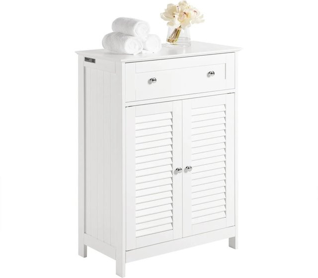 SoBuy Badezimmerschrank Sideboard mit Schublade und Lamellentüren in Weiß, B/T/H: 60 x 35 x 87 cm, Modell FRG238-W - Bild 1