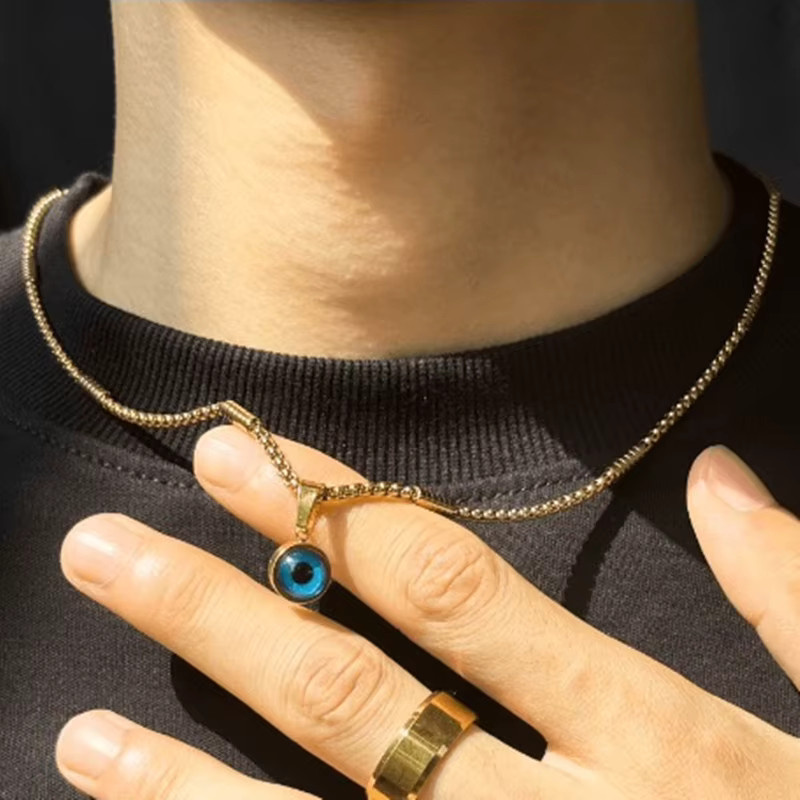 rinhoo Halskette, Edelstahl, Gold, Unisex, Evil Eye Anhänger - Bild 1