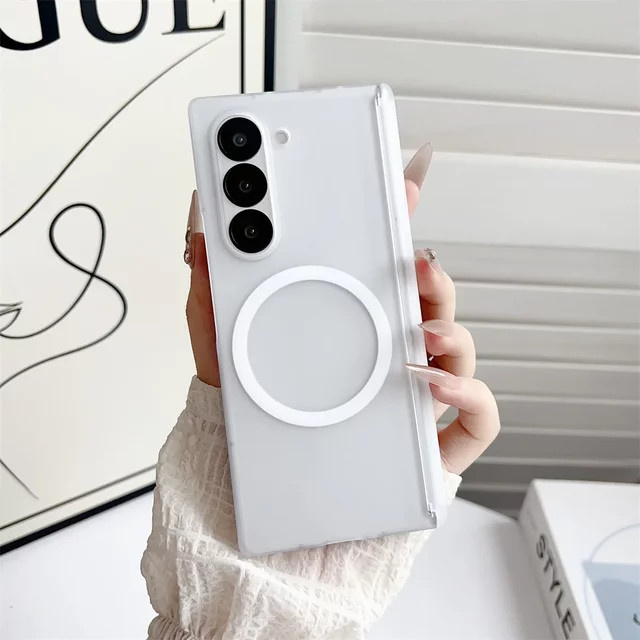 Magnetische Handyhülle mit Scharnier-Schutz und kabelloser Aufladung für Samsung Galaxy Z Fold 7, 6, 5, 4, mattiert und durchscheinend, Schwarz/Transparent - Bild 1