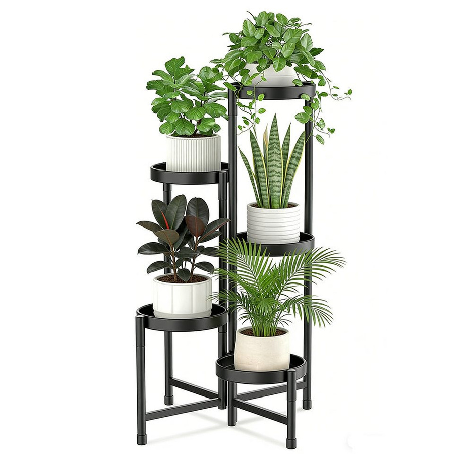 PFCTART Blumenständer 5-stufig aus Metall klappbar Schwarz, Modernes Pflanzenregal für Innen und Balkon, Höhe: 79,8 cm - Bild 1