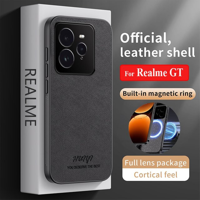 Matte Silikonhülle mit Litschi-Textur aus Leder für Realme GT7 Pro GT8 Pro GT 7T GT 6T GT6 GT7 Global in Schwarz - Bild 1