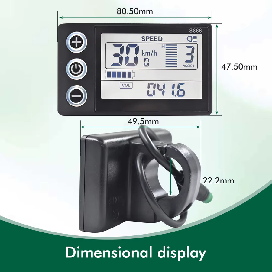 Mcezdy S866 LCD Display für Elektrofahrräder mit USB und UART, 5-Pin, Schwarz - Bild 5