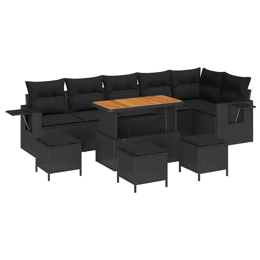 vidaXL 10-teiliges Garten Sofa Set aus Polyrattan und Akazie in Schwarz mit Kissen - Bild 2