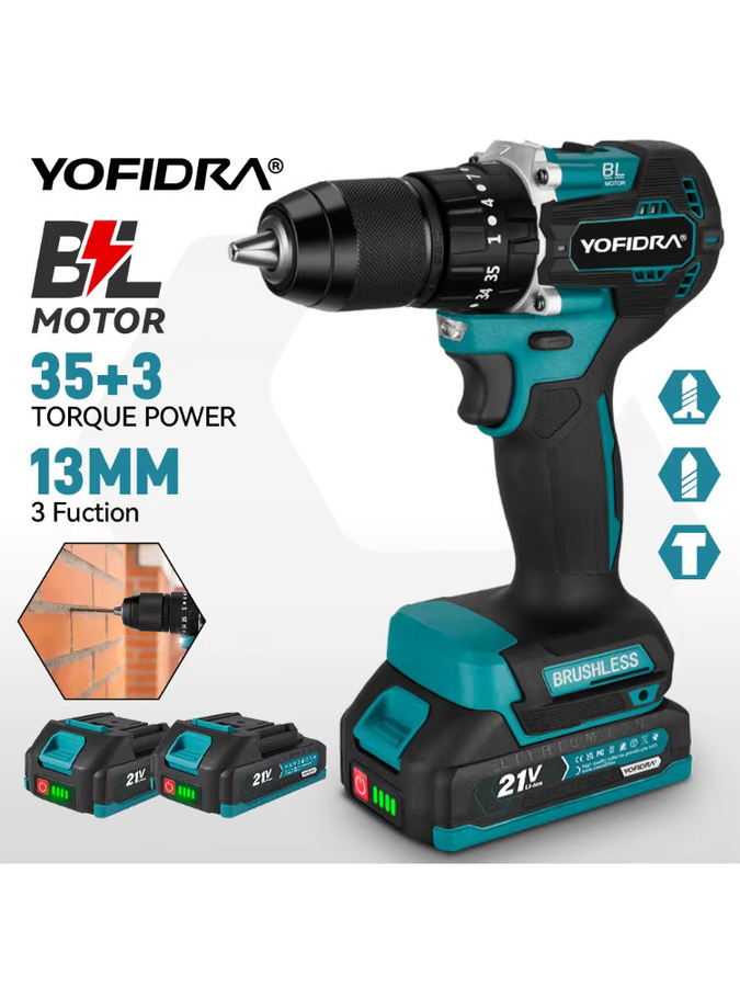 YOFIDRA Bürstenloser Akku-Schlagbohrschrauber mit 35 + 3 Drehmomentstufen kompatibel mit Makita LXT 18V Akkus - Bild 7