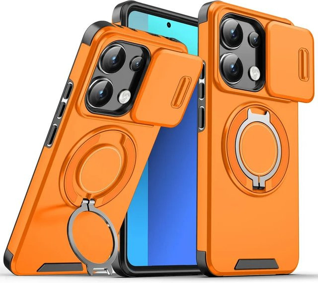 Stoßfeste Panzerhülle mit magnetischer Halterung und Schiebe-Kameraschutz für Xiaomi Redmi Note 15 14 13 Pro Plus 15C 14C in Schwarz - Bild 1