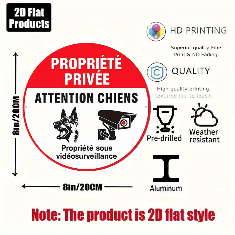 CIFBUY Rundes Vintage-Schild Privatgrundstück & Vorsicht vor dem Hund aus Aluminium, Farbe: Rot, Durchmesser: 20,32 cm - Bild 2