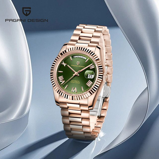 PAGANI DESIGN Armbanduhr, Automatik, Edelstahl, Roségold, Blau, 36 mm, Herren - Bild 1