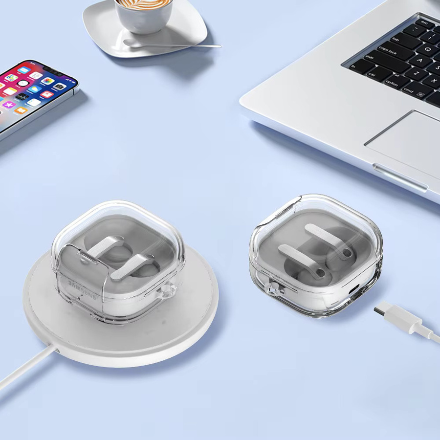 Transparente Samsung Galaxy Buds 4 Pro Schutzhülle aus PC und TPU mit Anti-Drop-Verschluss und Halterung - Bild 1