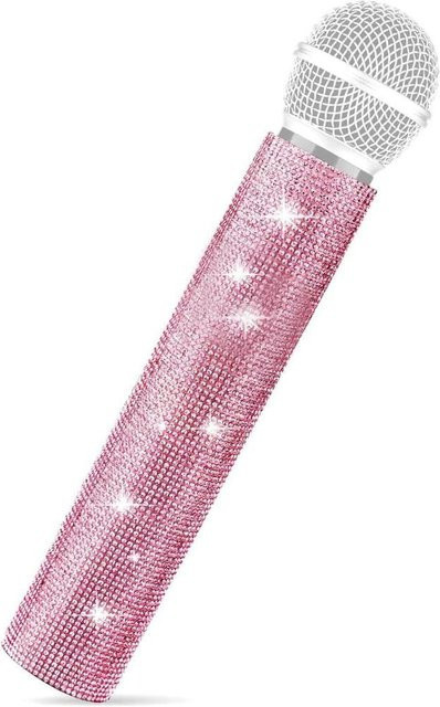 Senxing Kabellose Mikrofon-Griffabdeckung mit glänzenden Strasssteinen in Pink - Bild 1