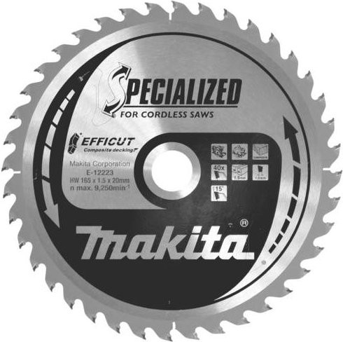 Makita Specialized EFFICUT Kreissägeblatt für Holz, Metall und faserverstärkte Kunststoffe, Farbe: Silber, Durchmesser: 165 mm, Zähne: 40 - Bild 1