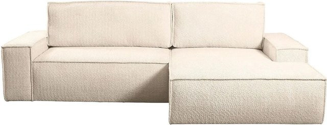Vente-unique Schlafsofa Amelia in L-Form mit Schlaffunktion aus beige Bouclé-Stoff, Breite: 267 cm - Bild 1