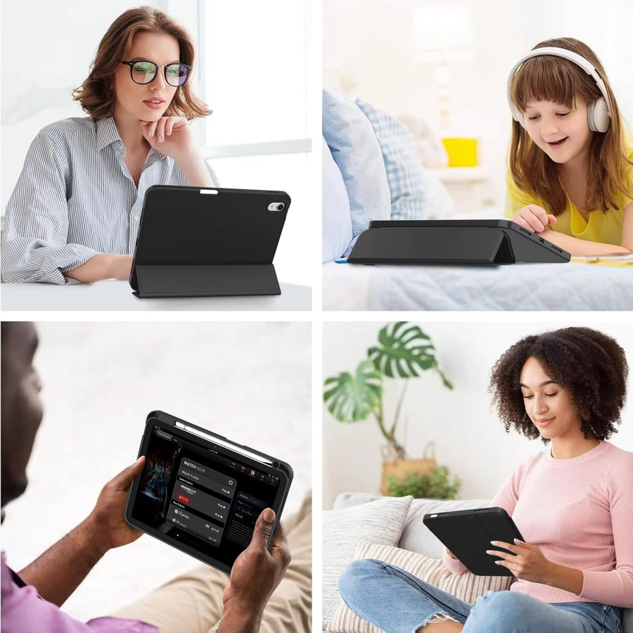 Smart Cover Hülle für iPad 10. Generation (10,9 Zoll 2022) und iPad 11 Zoll 2025 mit Stifthalter und dreifach faltbarem Stand aus weichem TPU in Schwarz und Grün - Bild 4