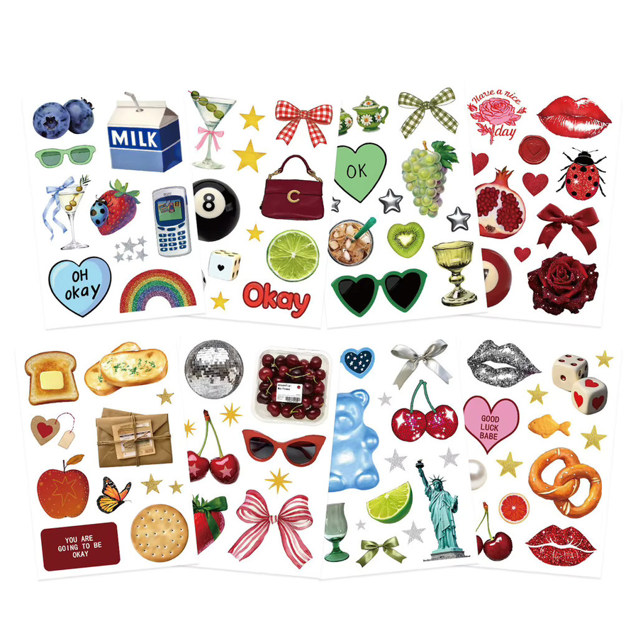 8er Set koreanische Collage Aufkleber im Winddichte-Stil für dein DIY Guka Tagebuch und deine Telefonhülle, Multicolor, von AnimeWorlds Store - Bild 3