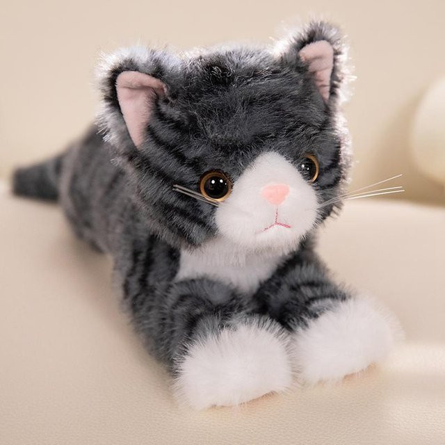 Kidsly Liegende Katze, Stofftier, Schwarz, Grau - Bild 1