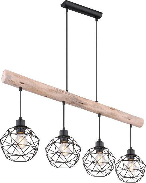 Globo Hängeleuchte Theodor 4-flammig in Holz und Schwarz im Landhausdesign mit höhenverstellbarer Aufhängung - Bild 1