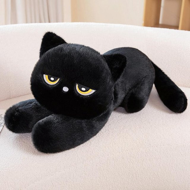 Niedliche schwarze liegende Katze, Plüschtier, 32cm, ab 3 Jahre - Bild 1