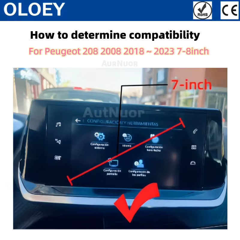 OLOEY Rückfahrkamera Set für Peugeot 208 und 2008 (2017-2023) mit 7 Zoll OEM-Bildschirm-Upgrade und Frontkamera in Schwarz - Bild 2