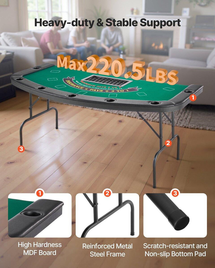Buying Solutions MB Klappbarer Pokertisch für 7 Spieler in Schwarz mit Filzoberfläche und Metallgestell - Bild 5