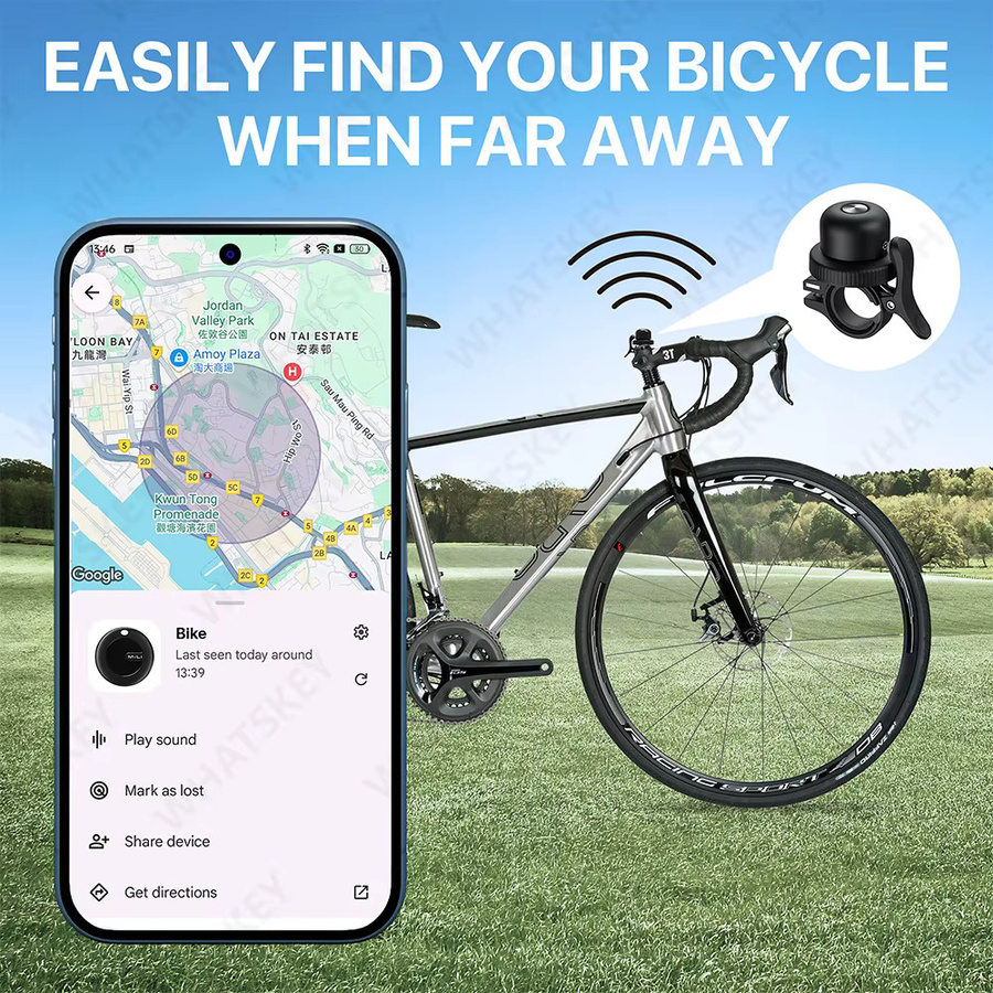 Peocke GPS-Tracker und Fahrradklingel aus Aluminiumlegierung in Schwarz für Android und iPhone, geeignet für Mountainbikes und Rennräder - Bild 2