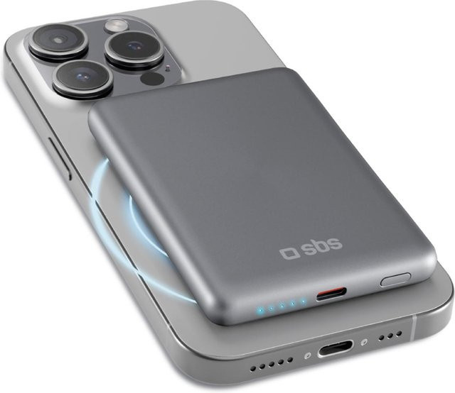 SlimMag Powerbank von SBS mit 5000 mAh, kompatibel mit MagSafe, Grau - Bild 1