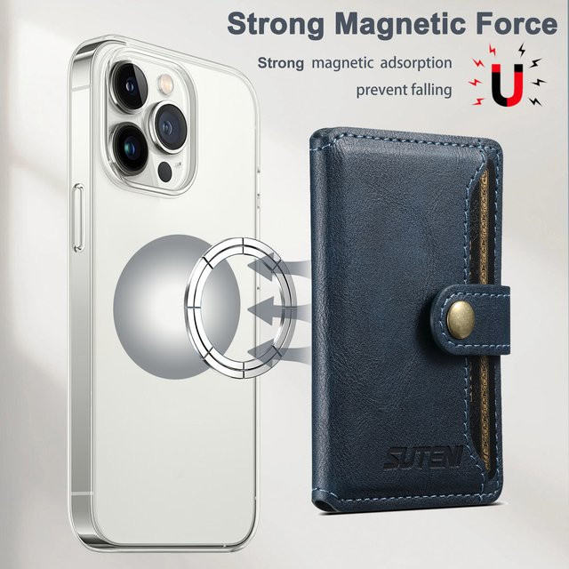 SUTENI Luxus Kunstleder Magnet Kartenhalter Flip Wallet MagSafe Cover für iPhone 15 14 13 12 Pro Plus Max in Blau - Bild 1