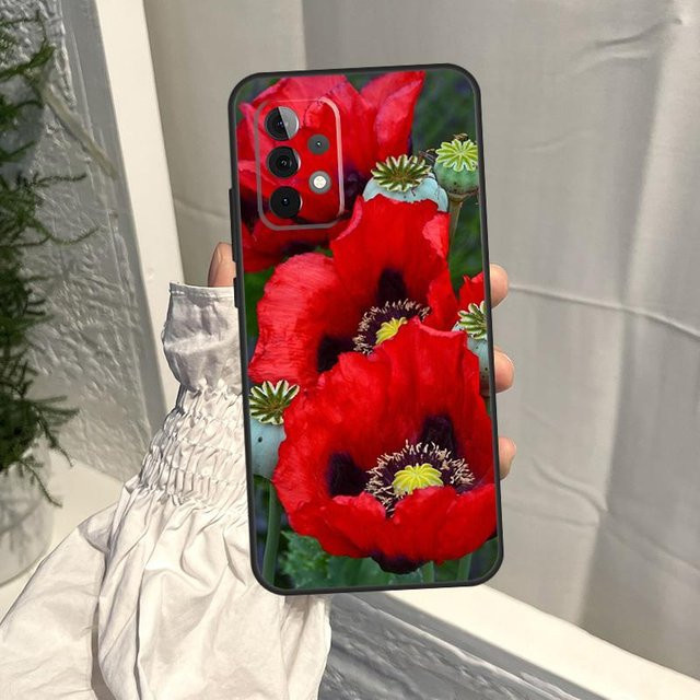Samsung Handyhülle mit Mohnblumen-Design in Rot für verschiedene Galaxy Modelle wie A16 A36 A56 A06 A13 A53 A33 A23 A55 A35 A17 A54 A34 A14 A52 A32 A15 A12 - Bild 1
