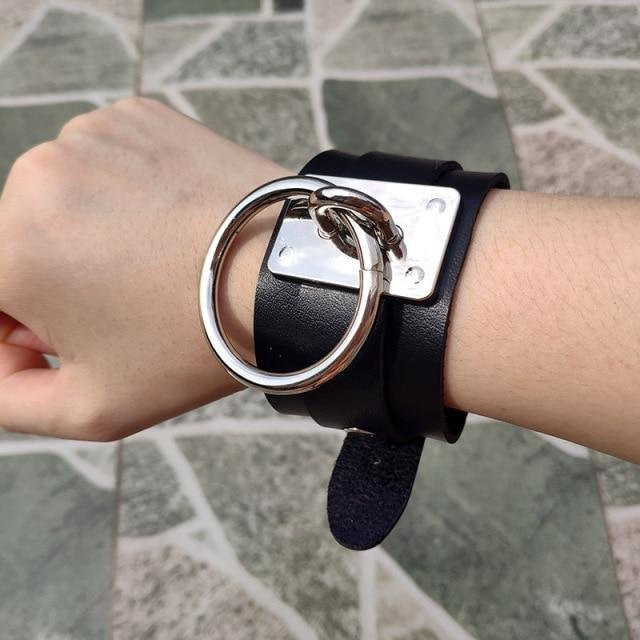 Armband Manschette, Leder, Eisenlegierung, Schwarz, Unisex - Bild 1